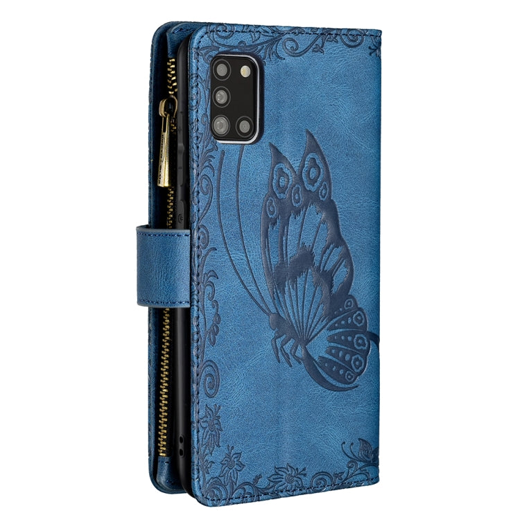 For Samsung Galaxy A31 Flying Butterfly Embossing Pattern Zipper Horizontal Flip Leather Case with Holder & Card Slots & Wallet