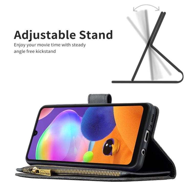 For Samsung Galaxy A31 Flying Butterfly Embossing Pattern Zipper Horizontal Flip Leather Case with Holder & Card Slots & Wallet