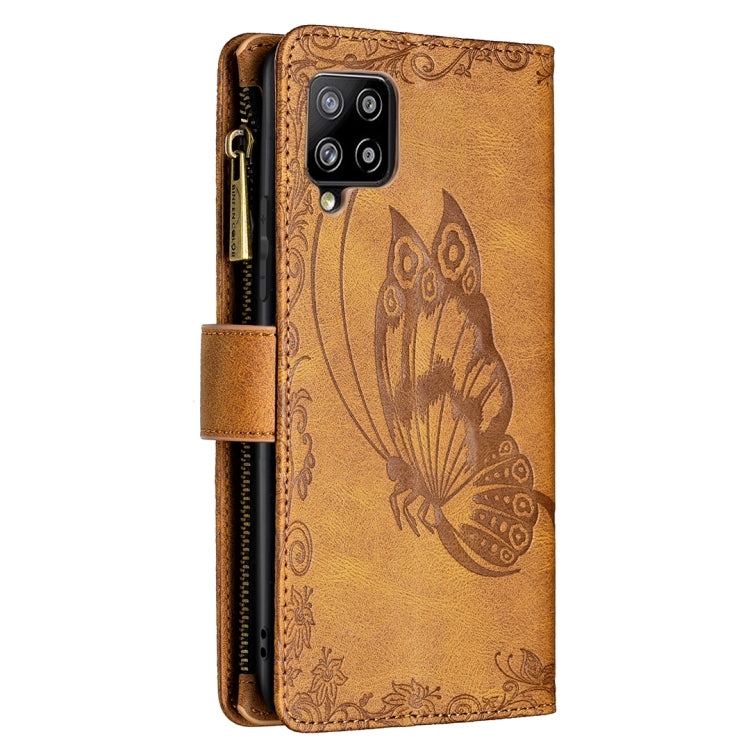 For Samsung Galaxy A42 Flying Butterfly Embossing Pattern Zipper Horizontal Flip Leather Case with Holder & Card Slots & Wallet