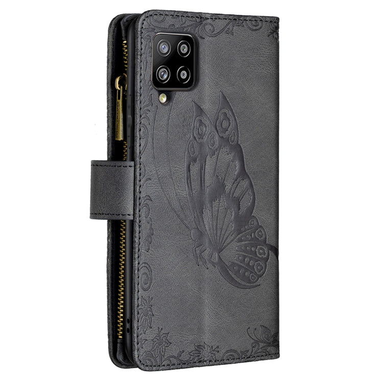 For Samsung Galaxy A42 Flying Butterfly Embossing Pattern Zipper Horizontal Flip Leather Case with Holder & Card Slots & Wallet
