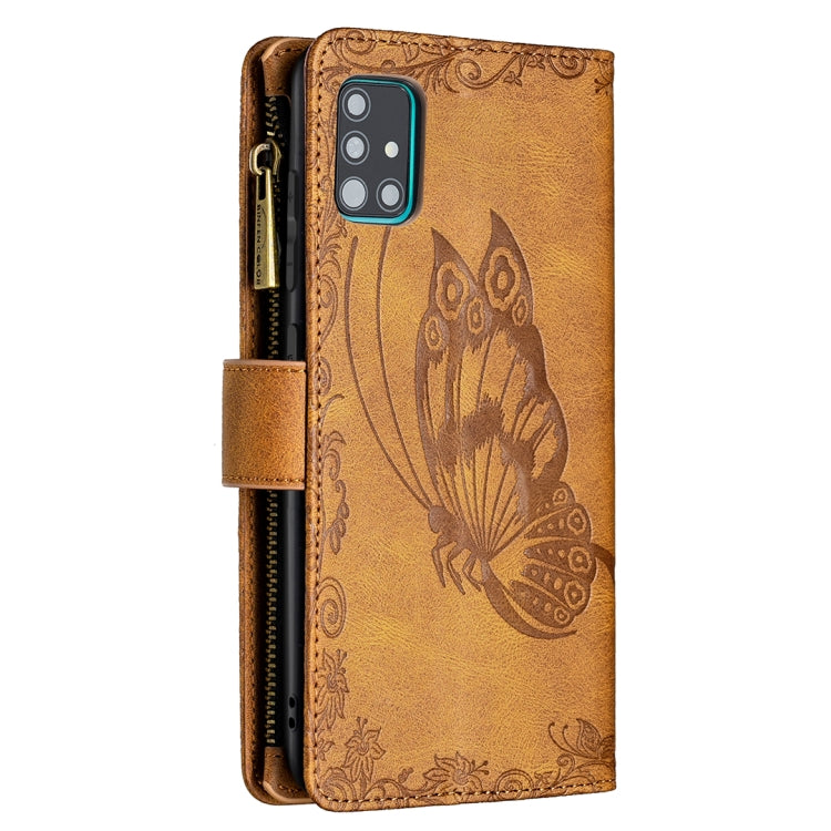 For Samsung Galaxy A51 4G Flying Butterfly Embossing Pattern Zipper Horizontal Flip Leather Case with Holder & Card Slots & Wallet