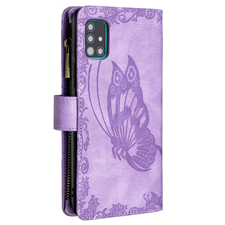 For Samsung Galaxy A51 4G Flying Butterfly Embossing Pattern Zipper Horizontal Flip Leather Case with Holder & Card Slots & Wallet