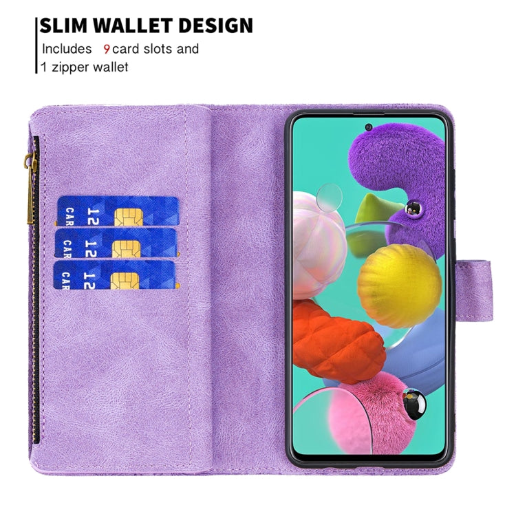 For Samsung Galaxy A51 4G Flying Butterfly Embossing Pattern Zipper Horizontal Flip Leather Case with Holder & Card Slots & Wallet