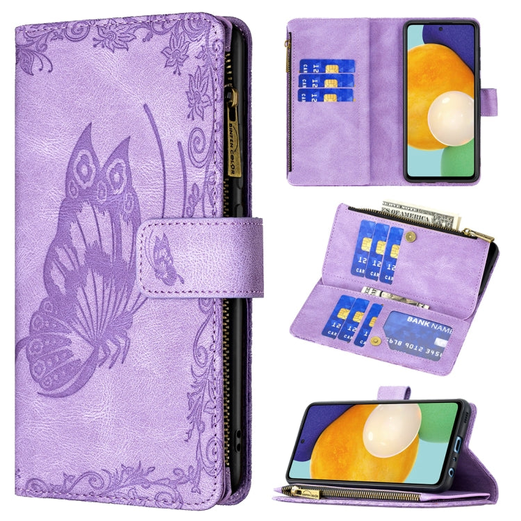 For Samsung Galaxy A52 4G / 5G Flying Butterfly Embossing Pattern Zipper Horizontal Flip Leather Case with Holder & Card Slots & Wallet