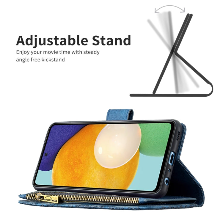 For Samsung Galaxy A52 4G / 5G Flying Butterfly Embossing Pattern Zipper Horizontal Flip Leather Case with Holder & Card Slots & Wallet