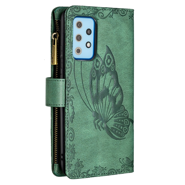 For Samsung Galaxy A52 4G / 5G Flying Butterfly Embossing Pattern Zipper Horizontal Flip Leather Case with Holder & Card Slots & Wallet