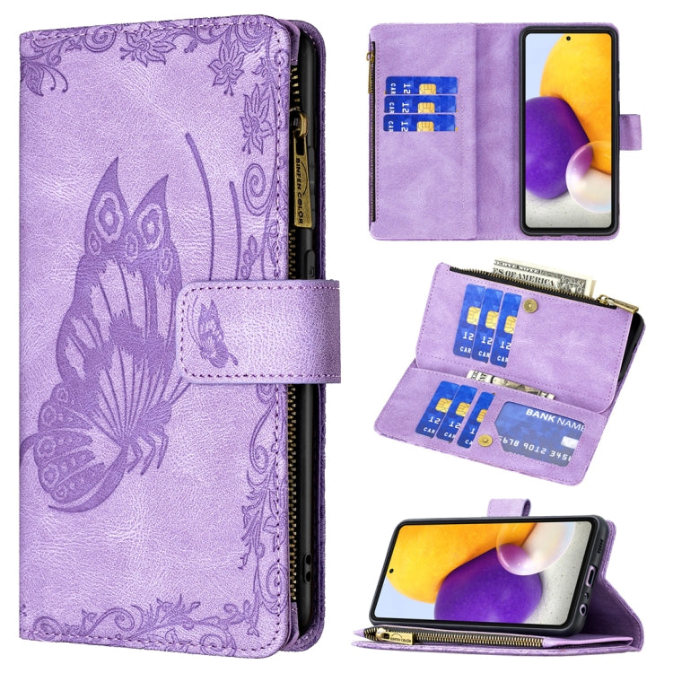 For Samsung Galaxy A72 4G / 5G Flying Butterfly Embossing Pattern Zipper Horizontal Flip Leather Case with Holder & Card Slots & Wallet