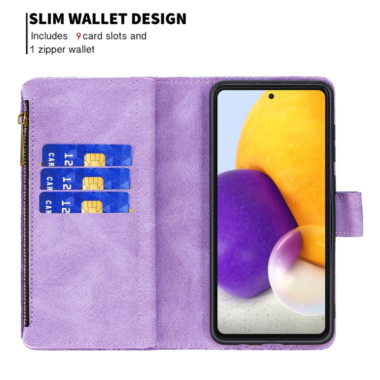 For Samsung Galaxy A72 4G / 5G Flying Butterfly Embossing Pattern Zipper Horizontal Flip Leather Case with Holder & Card Slots & Wallet