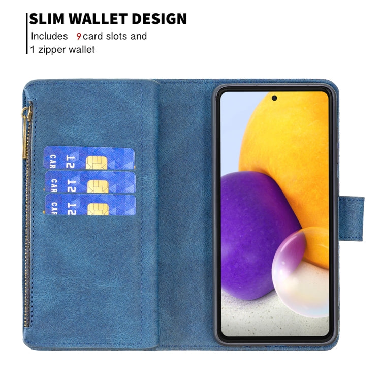 For Samsung Galaxy A72 4G / 5G Flying Butterfly Embossing Pattern Zipper Horizontal Flip Leather Case with Holder & Card Slots & Wallet