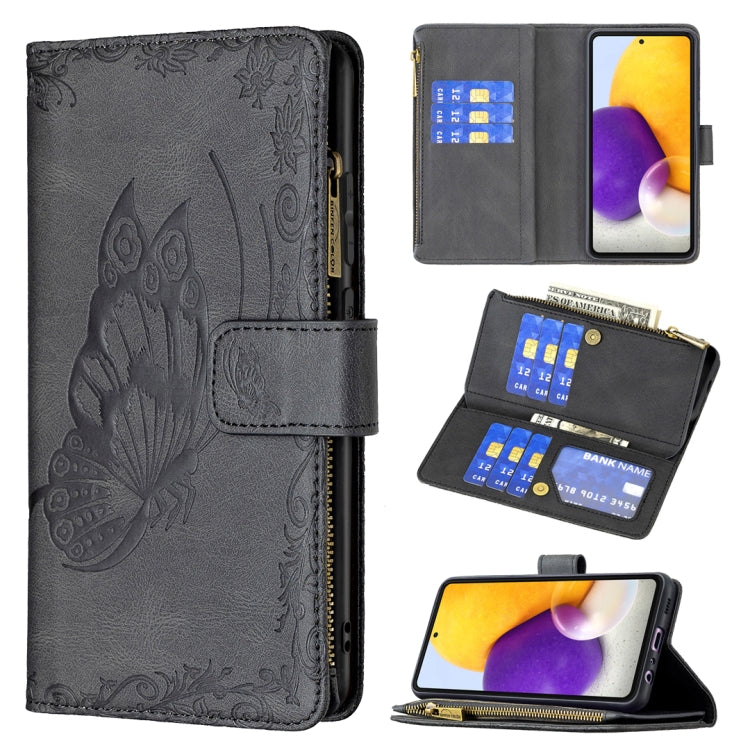 For Samsung Galaxy A72 4G / 5G Flying Butterfly Embossing Pattern Zipper Horizontal Flip Leather Case with Holder & Card Slots & Wallet