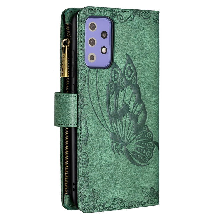 For Samsung Galaxy A72 4G / 5G Flying Butterfly Embossing Pattern Zipper Horizontal Flip Leather Case with Holder & Card Slots & Wallet