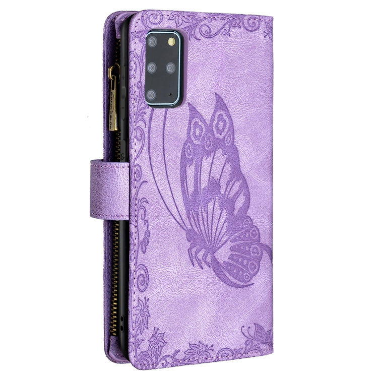 For Samsung Galaxy S20 Plus Flying Butterfly Embossing Pattern Zipper Horizontal Flip Leather Case with Holder & Card Slots & Wallet