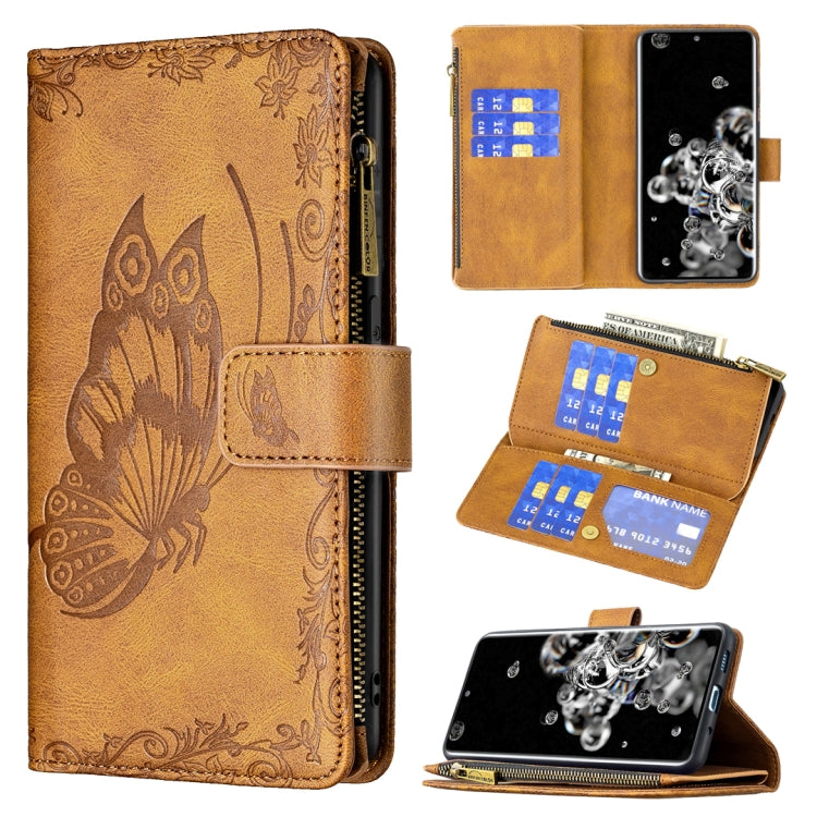 For Samsung Galaxy S20 Ultra Flying Butterfly Embossing Pattern Zipper Horizontal Flip Leather Case with Holder & Card Slots & Wallet