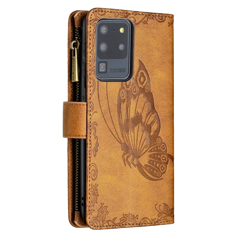 For Samsung Galaxy S20 Ultra Flying Butterfly Embossing Pattern Zipper Horizontal Flip Leather Case with Holder & Card Slots & Wallet