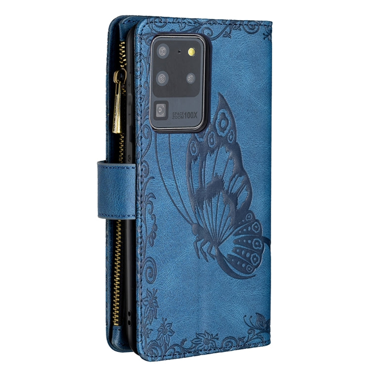 For Samsung Galaxy S20 Ultra Flying Butterfly Embossing Pattern Zipper Horizontal Flip Leather Case with Holder & Card Slots & Wallet