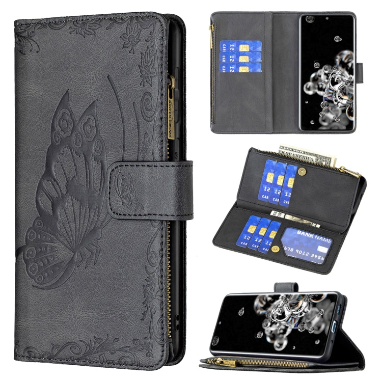For Samsung Galaxy S20 Ultra Flying Butterfly Embossing Pattern Zipper Horizontal Flip Leather Case with Holder & Card Slots & Wallet