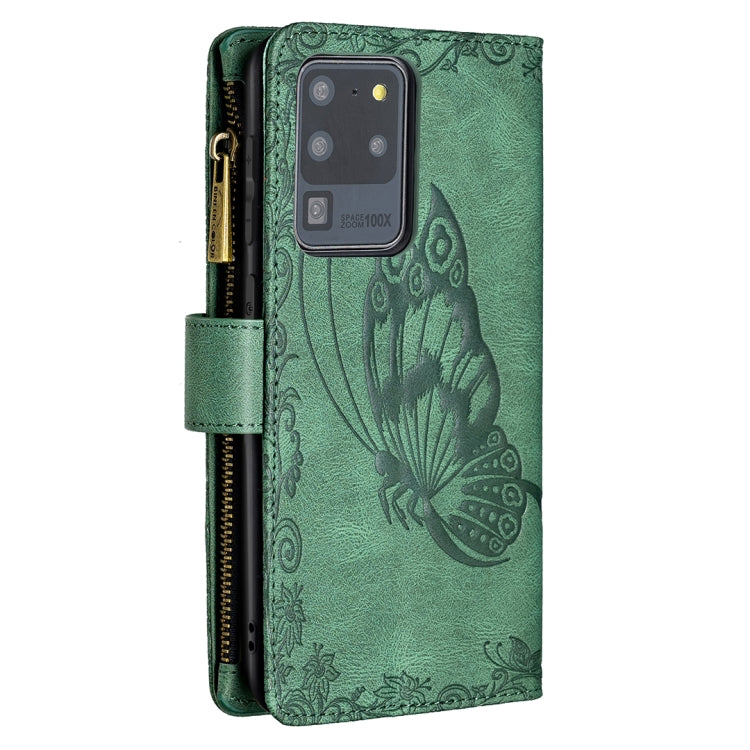 For Samsung Galaxy S20 Ultra Flying Butterfly Embossing Pattern Zipper Horizontal Flip Leather Case with Holder & Card Slots & Wallet