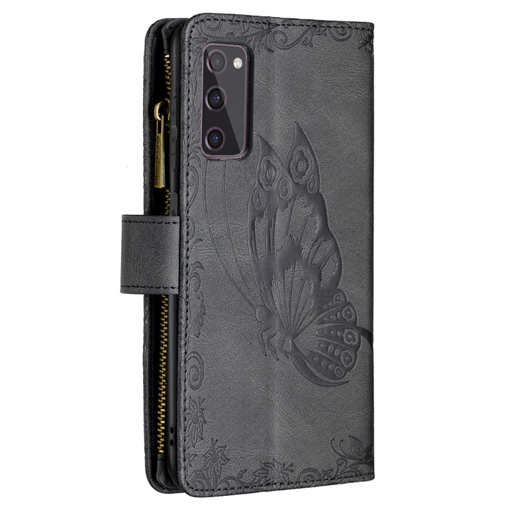 For Samsung Galaxy S20 FE Flying Butterfly Embossing Pattern Zipper Horizontal Flip Leather Case with Holder & Card Slots & Wallet