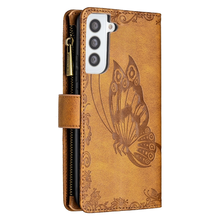 For Samsung Galaxy S21 5G Flying Butterfly Embossing Pattern Zipper Horizontal Flip Leather Case with Holder & Card Slots & Wallet
