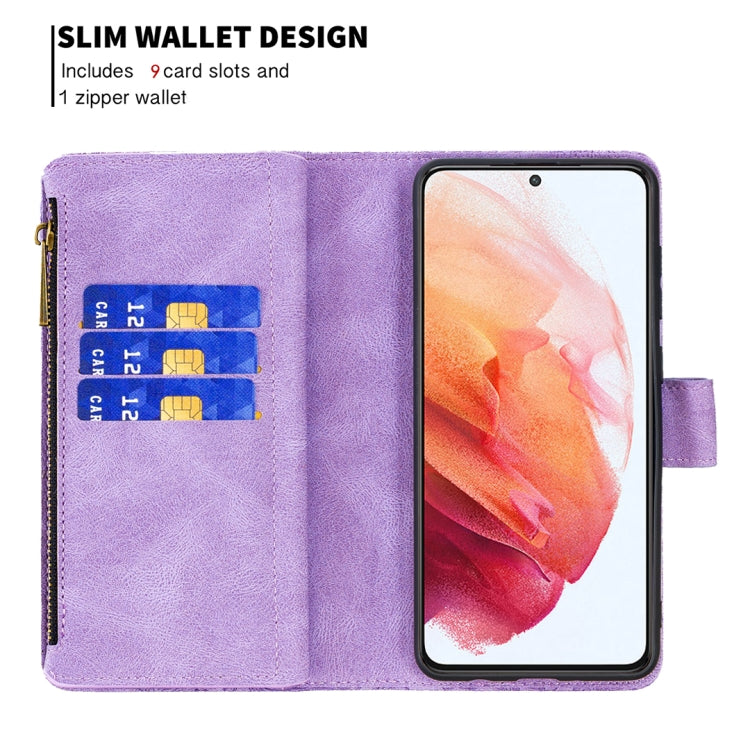 For Samsung Galaxy S21 5G Flying Butterfly Embossing Pattern Zipper Horizontal Flip Leather Case with Holder & Card Slots & Wallet