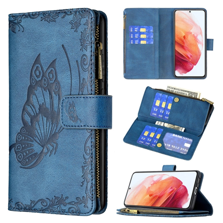 For Samsung Galaxy S21 5G Flying Butterfly Embossing Pattern Zipper Horizontal Flip Leather Case with Holder & Card Slots & Wallet