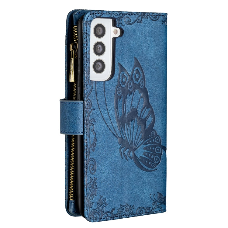 For Samsung Galaxy S21 5G Flying Butterfly Embossing Pattern Zipper Horizontal Flip Leather Case with Holder & Card Slots & Wallet