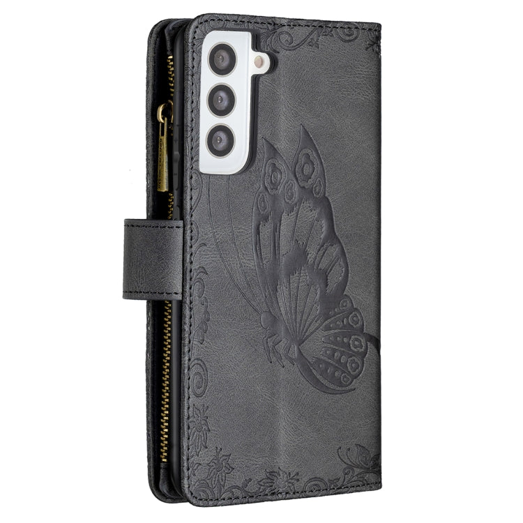 For Samsung Galaxy S21 5G Flying Butterfly Embossing Pattern Zipper Horizontal Flip Leather Case with Holder & Card Slots & Wallet