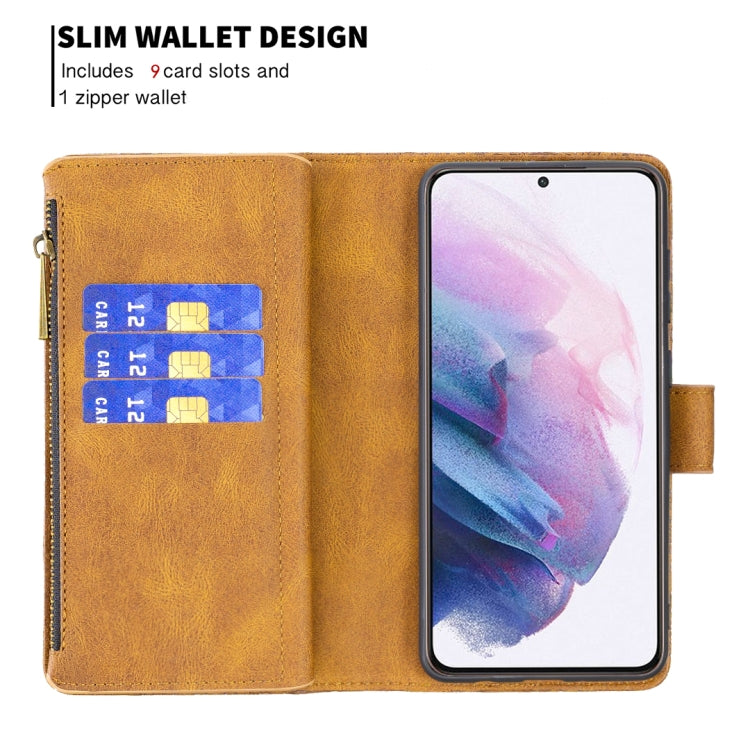 For Samsung Galaxy S21+ 5G Flying Butterfly Embossing Pattern Zipper Horizontal Flip Leather Case with Holder & Card Slots & Wallet