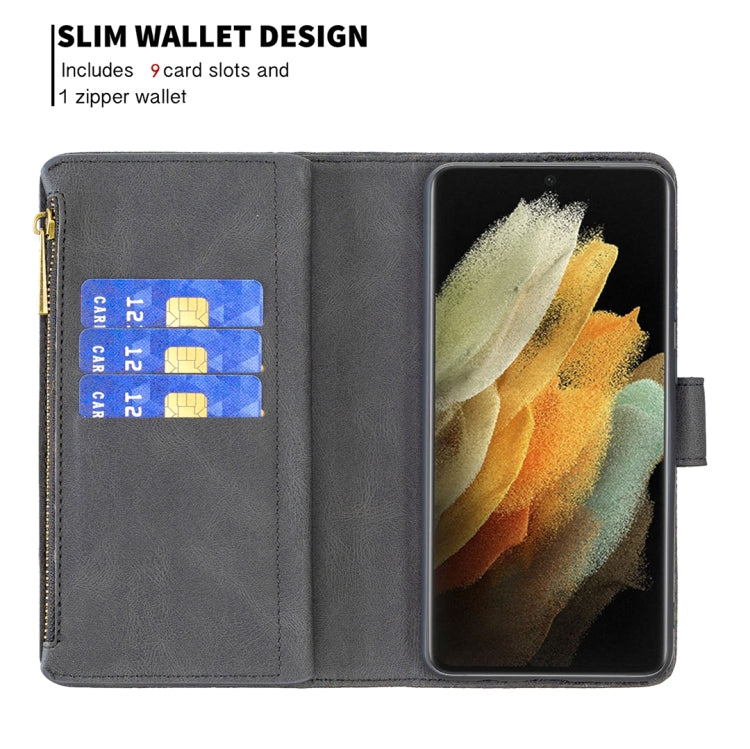 For Samsung Galaxy S21 Ultra 5G Flying Butterfly Embossing Pattern Zipper Horizontal Flip Leather Case with Holder & Card Slots & Wallet