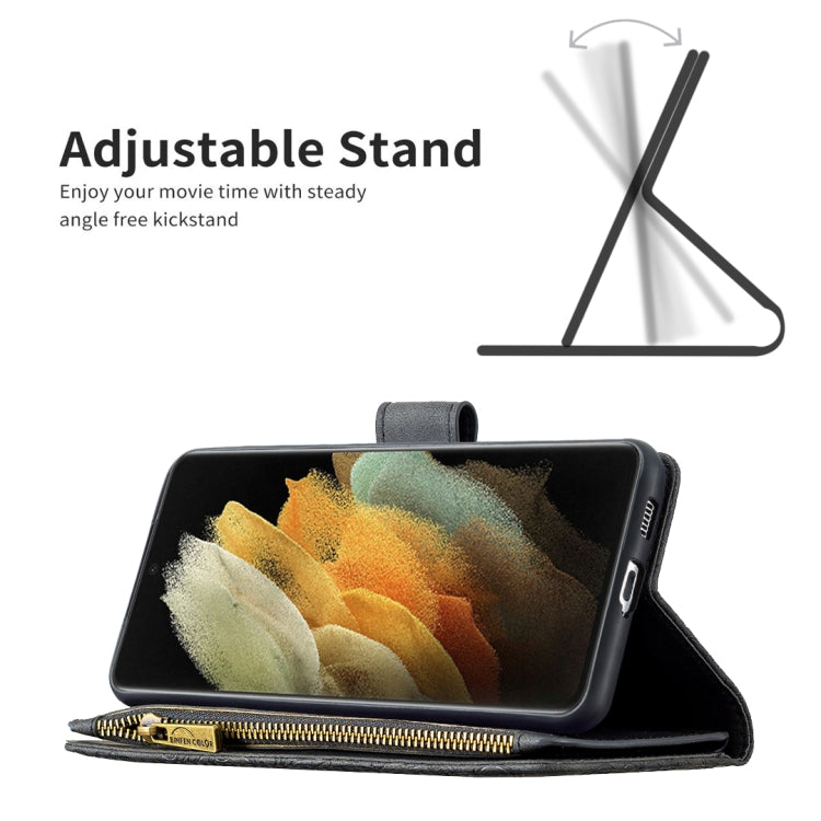 For Samsung Galaxy S21 Ultra 5G Flying Butterfly Embossing Pattern Zipper Horizontal Flip Leather Case with Holder & Card Slots & Wallet