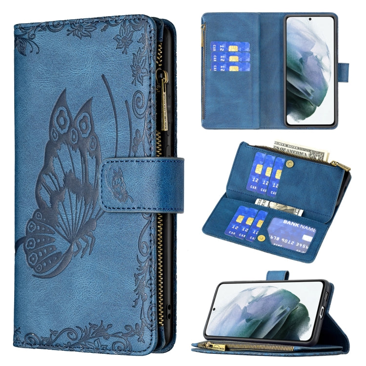 For Samsung Galaxy S21 FE Flying Butterfly Embossing Pattern Zipper Horizontal Flip Leather Case with Holder & Card Slots & Wallet