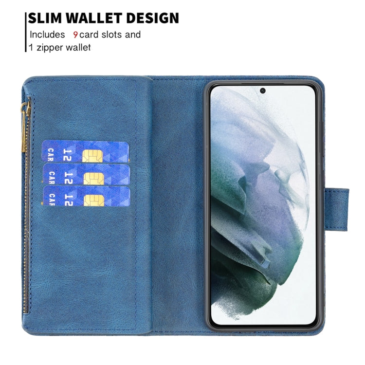 For Samsung Galaxy S21 FE Flying Butterfly Embossing Pattern Zipper Horizontal Flip Leather Case with Holder & Card Slots & Wallet