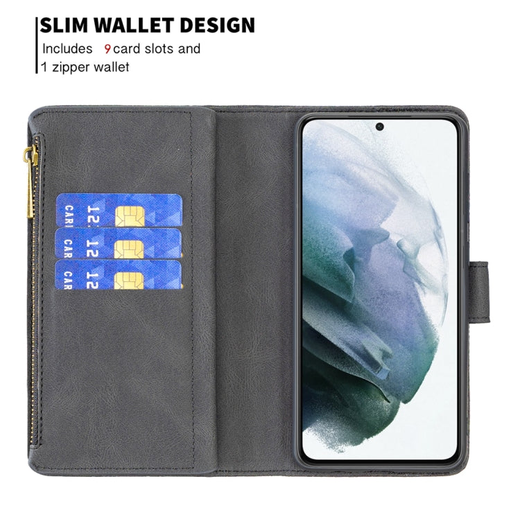 For Samsung Galaxy S21 FE Flying Butterfly Embossing Pattern Zipper Horizontal Flip Leather Case with Holder & Card Slots & Wallet