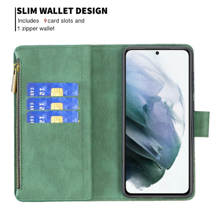 For Samsung Galaxy S21 FE Flying Butterfly Embossing Pattern Zipper Horizontal Flip Leather Case with Holder & Card Slots & Wallet