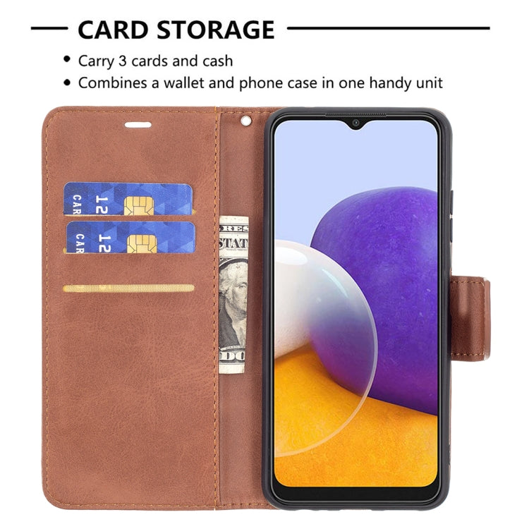 For Samsung Galaxy A22 5G Retro Lambskin Texture Pure Color Horizontal Flip PU Leather Case with Holder & Card Slots & Wallet & Lanyard