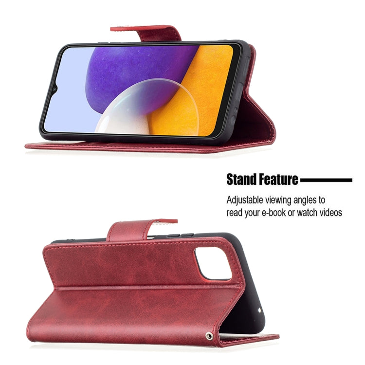 For Samsung Galaxy A22 5G Retro Lambskin Texture Pure Color Horizontal Flip PU Leather Case with Holder & Card Slots & Wallet & Lanyard