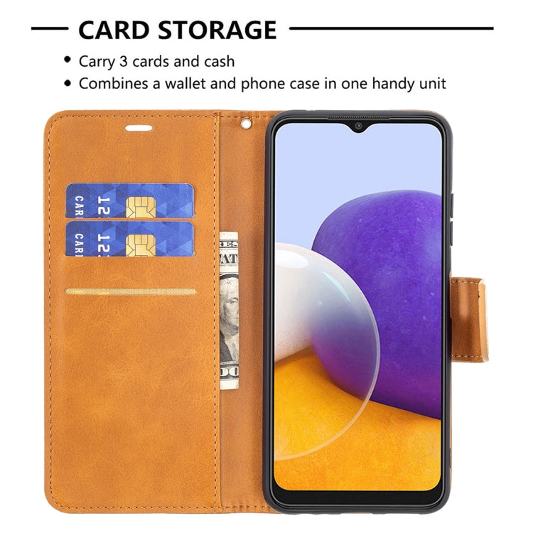 For Samsung Galaxy A22 5G Retro Lambskin Texture Pure Color Horizontal Flip PU Leather Case with Holder & Card Slots & Wallet & Lanyard