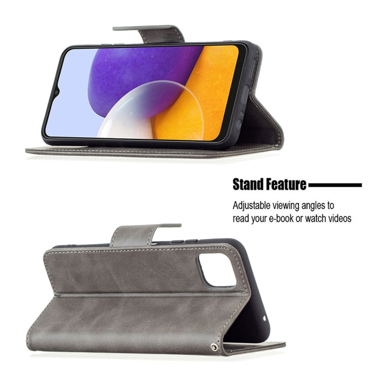 For Samsung Galaxy A22 5G Retro Lambskin Texture Pure Color Horizontal Flip PU Leather Case with Holder & Card Slots & Wallet & Lanyard