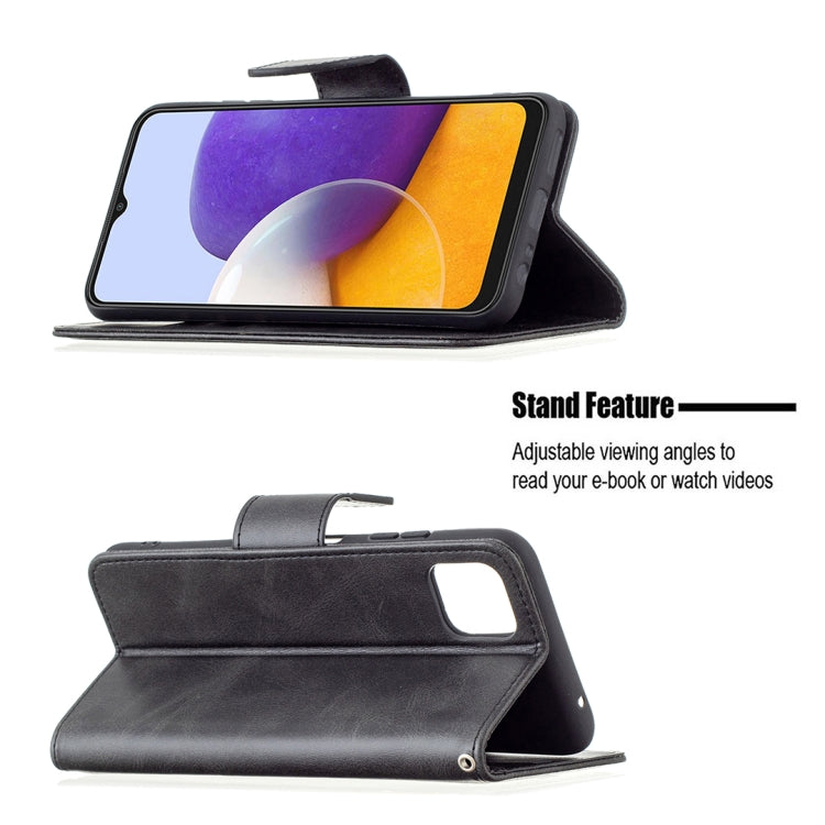 For Samsung Galaxy A22 5G Retro Lambskin Texture Pure Color Horizontal Flip PU Leather Case with Holder & Card Slots & Wallet & Lanyard