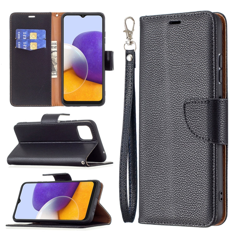 For Samsung Galaxy A22 5G Litchi Texture Pure Color Horizontal Flip Leather Case with Holder & Card Slots & Wallet & Lanyard