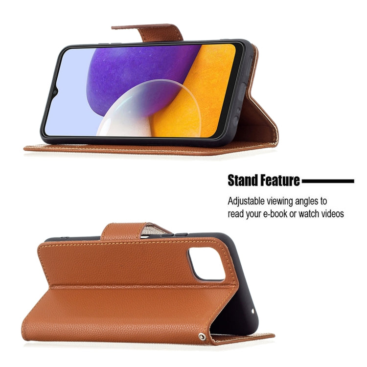 For Samsung Galaxy A22 5G Litchi Texture Pure Color Horizontal Flip Leather Case with Holder & Card Slots & Wallet & Lanyard