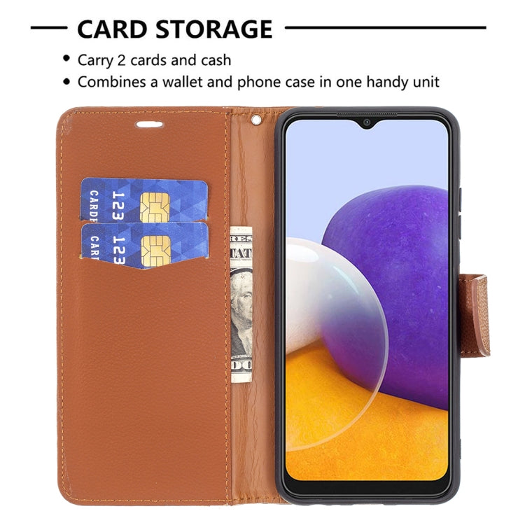For Samsung Galaxy A22 5G Litchi Texture Pure Color Horizontal Flip Leather Case with Holder & Card Slots & Wallet & Lanyard