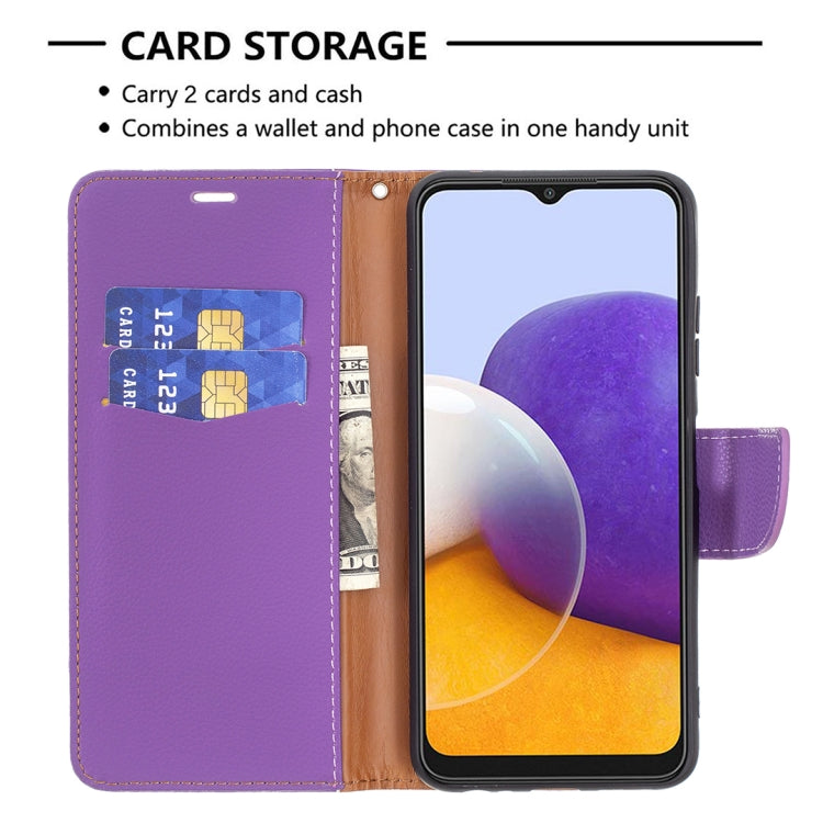 For Samsung Galaxy A22 5G Litchi Texture Pure Color Horizontal Flip Leather Case with Holder & Card Slots & Wallet & Lanyard