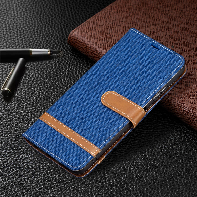 For Samsung Galaxy A22 5G Color Matching Denim Texture Horizontal Flip Leather Case with Holder & Card Slots & Wallet & Lanyard