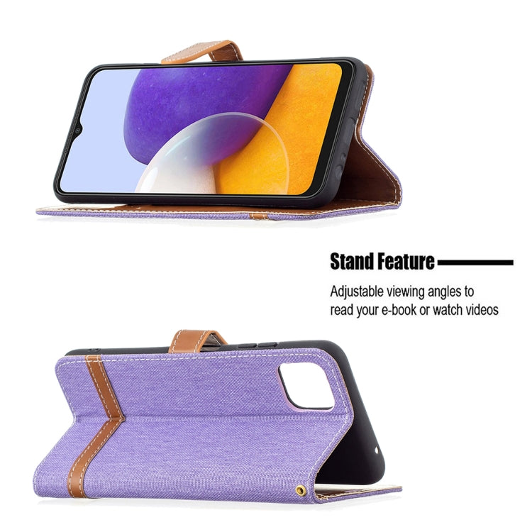 For Samsung Galaxy A22 5G Color Matching Denim Texture Horizontal Flip Leather Case with Holder & Card Slots & Wallet & Lanyard