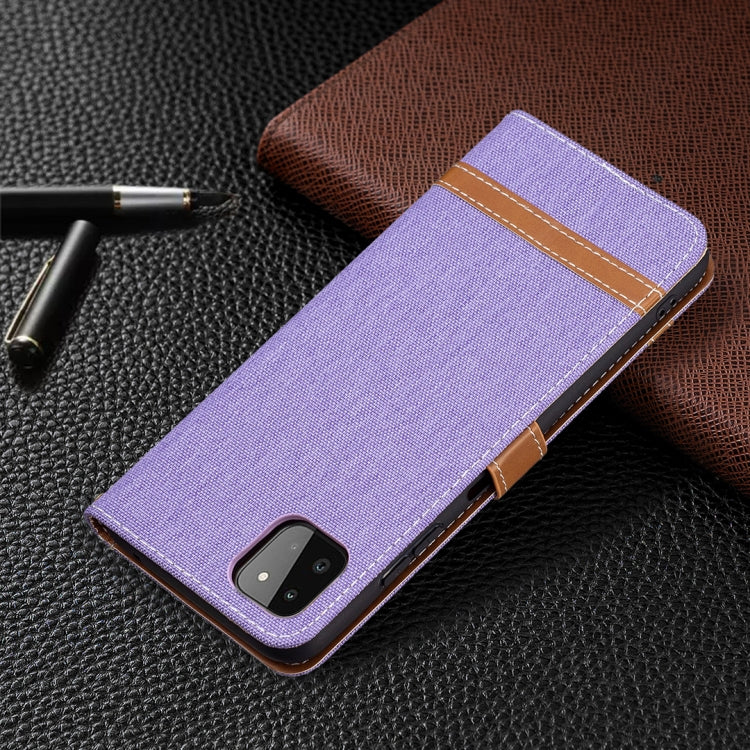 For Samsung Galaxy A22 5G Color Matching Denim Texture Horizontal Flip Leather Case with Holder & Card Slots & Wallet & Lanyard