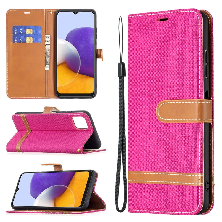 For Samsung Galaxy A22 5G Color Matching Denim Texture Horizontal Flip Leather Case with Holder & Card Slots & Wallet & Lanyard