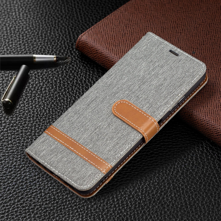 For Samsung Galaxy A22 5G Color Matching Denim Texture Horizontal Flip Leather Case with Holder & Card Slots & Wallet & Lanyard