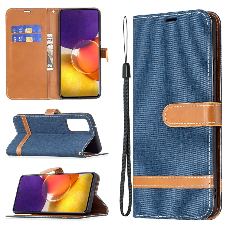 For Samsung Galaxy A82 5G Color Matching Denim Texture Horizontal Flip Leather Case with Holder & Card Slots & Wallet & Lanyard
