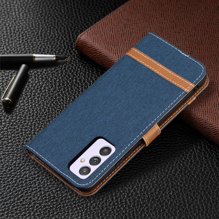 For Samsung Galaxy A82 5G Color Matching Denim Texture Horizontal Flip Leather Case with Holder & Card Slots & Wallet & Lanyard